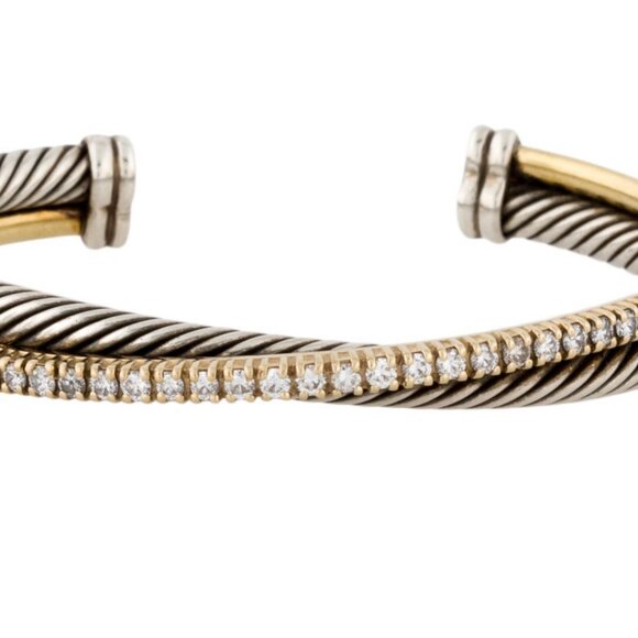 DAVID YURMAN TWO-TONE DIAMOND 1.25 CTW CROSSOVER ROW CUFF BRACELET - Picture 4 of 7